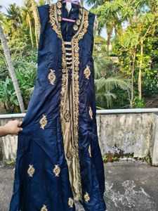 Elegant Blue &amp; Gold Embellished Gown