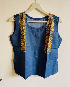 Embroidered Denim Top