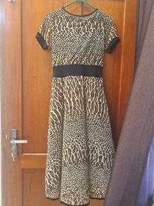 Leopard Print V-Neck Midi Dress