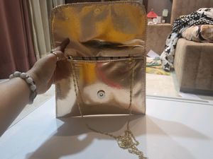 Shimmer Sling Bag With Golden Chain
