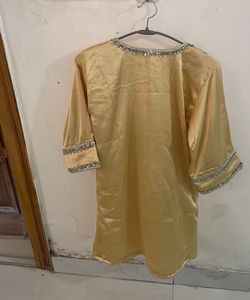 Beaded V-Neck Yellow Kurta