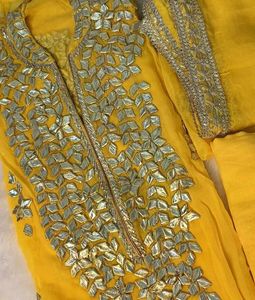 Embellished Yellow gotta patti semi stitched suit