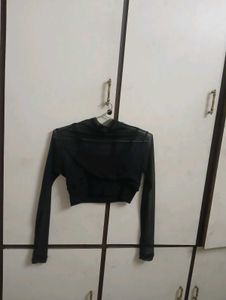 Chic Black Mesh Mock Neck Crop Top