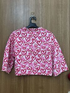 Chic Pink Heart Print Cropped T-Shirt