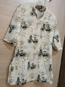 Cream Bicycle Print Kurta