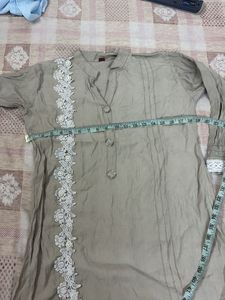 Elegant Beige Kurta with White Lace