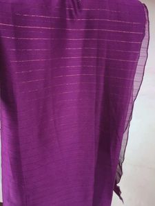 Elegant Purple Saree with Golden Stripes