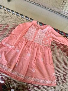 Pink Chikankari Short Kurti | Embroidered Cotton K