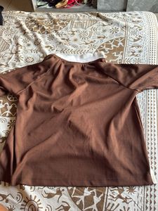 westside Brown Ribbed Polo Top