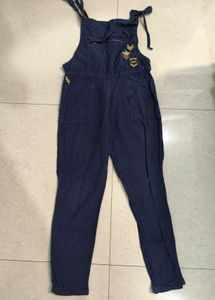 Navy blue cotton teen girls dungaree overalls