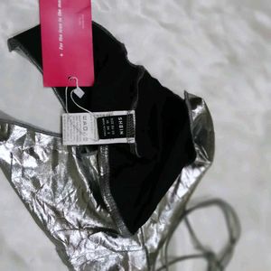 Silver Halter Neck Crop Top
