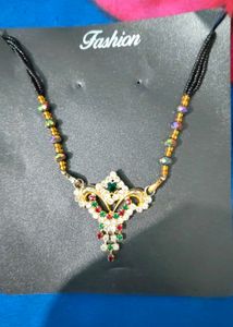 Traditional Black Beads Silver Tone Mangalsutra