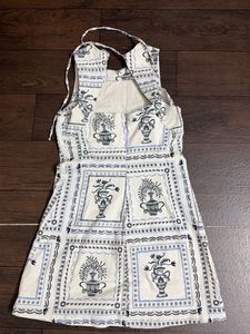Blue Floral Print A-line Dress