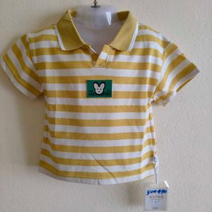 Cute Striped Polo Shirt with Bunny Design