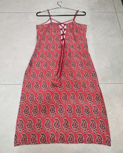 Corset Red Paisley Print Lace-Up Dress