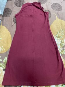 Maroon Fringed Sleeveless Dress