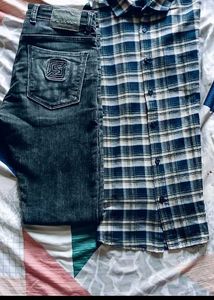 Men's Plaid Shirt and Jeans Set