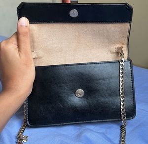 H&amp;M Black Clutch with Gold Chain