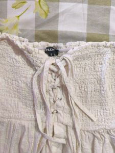 WESTSIDE Off-Shoulder Smocked Lace-Up Peplum Top