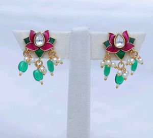 Lotus Flower Earrings with Pearls