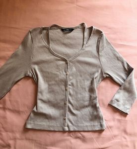 ZUDIO Ribbed Button-Up Long Sleeve Top