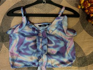Pastel Abstract Print Ruffle Crop Top