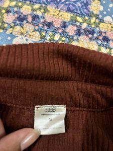 Brown Ribbed Polo Neck Crop Top