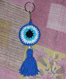 Crocheted Evil Eye Keychain