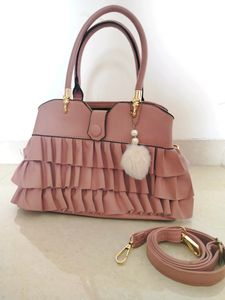Fancy Hand /Shoulder Bag/Purse With Poppom & Strap