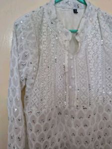 Elegant White Sequined Chikankari Kurta