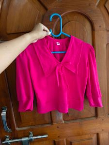 Vibrant Pink Ribbed V-Neck Top