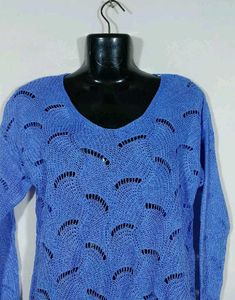 Blue Knit Open Weave Sweater