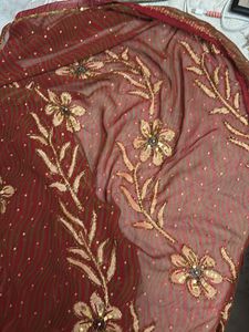 Red Floral Embroidered Saree