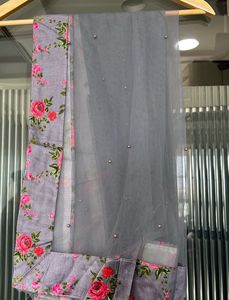 Embroidered Grey Kurti Set