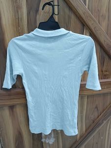 Light Blue Ribbed Quarter-Zip Top