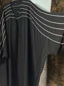 Elegant Black Abaya with White Stripes
