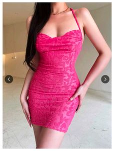 Pink Abstract Self Design Mini Bodycon