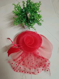 Combo Set Red Fascinator Hat &amp; LV Style Scarf
