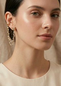 Gold Plated Pearl Ear Cuff with Chain