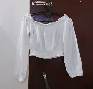 Off-Shoulder Smocked White Crop Top