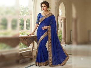 Like new saree Royal Blue Embroidery