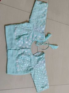 Elegant Turquoise Sequin Saree with Blouse