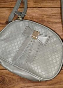 Gray Crossbody Bag with Bow