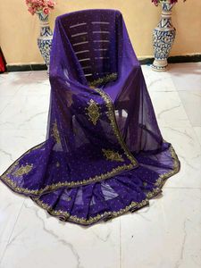 purple handwork saree