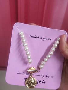 Chic Pearl Necklace with Coin Charm