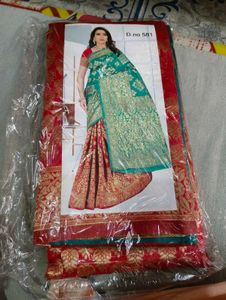 New Elegant Red &amp; Gold Banarasi Silk Saree