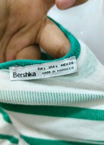 Green &amp; White Striped Cropped Top