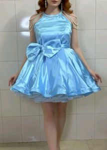Stunning Blue Satin Halter Dress