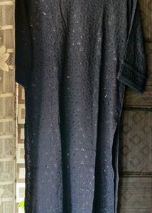 full chikankari Embellished Navy Blue long Kurta