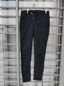 Black High-Waisted Button-Up Pants